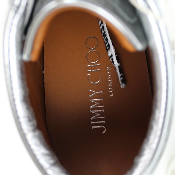New JIMMY CHOO Miami Logo Metallic Leather Sneakers - Picture 10 of 12